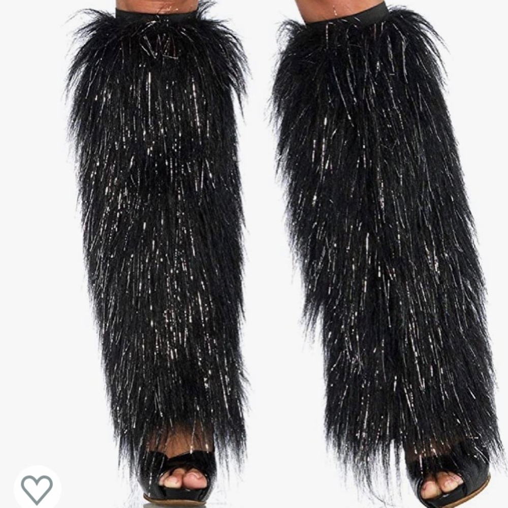 Black Furry Fuzzy Leg-Warmer Cover